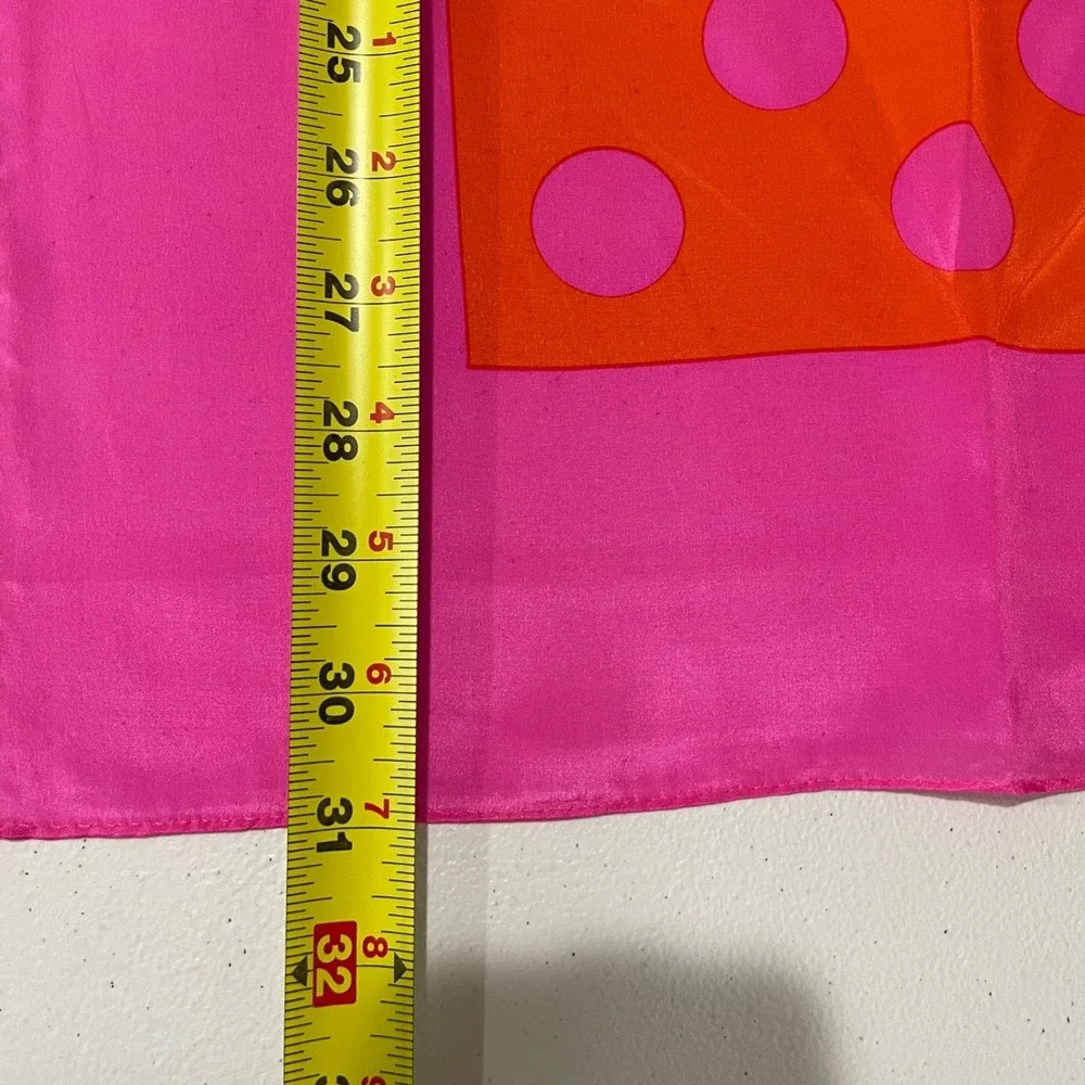 VTG The Specialty House Fuchsia Orange Polka Dot 100% Silk Scarf 31x31 Japan x31